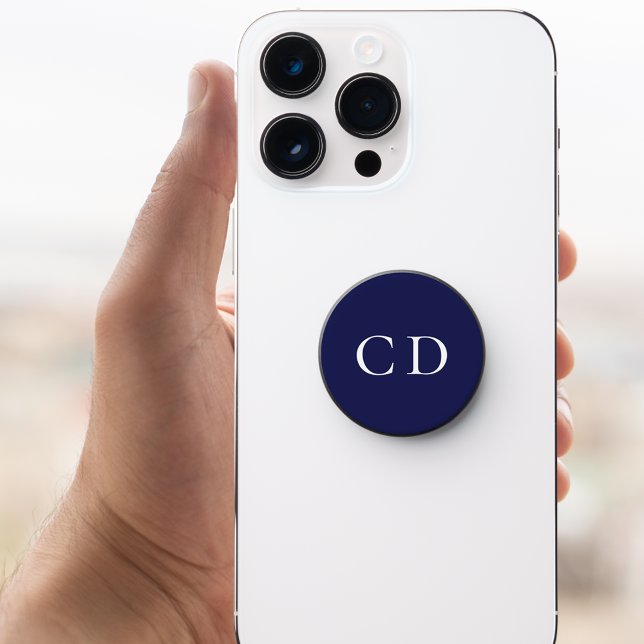 Navy blue white monogram initials PopSocket (Creator Uploaded)