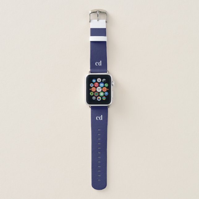Navy blue white monogram minimalist apple watch band (Front)