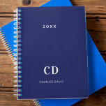 Navy blue white monogram name 2023 planner<br><div class="desc">A classic navy blue background. Personalize and add a year,  your monogram initials and full name.</div>