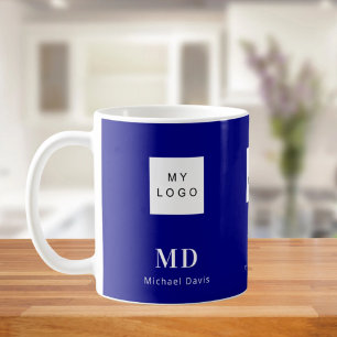 Navy blue white monogram name business logo coffee mug