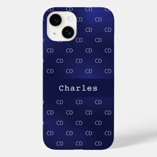 Navy blue white monogram name initials minimalist  Case-Mate iPhone case (Back)