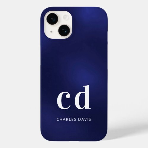 Navy blue white monogram name initials minimalist Case_Mate iPhone 14 case