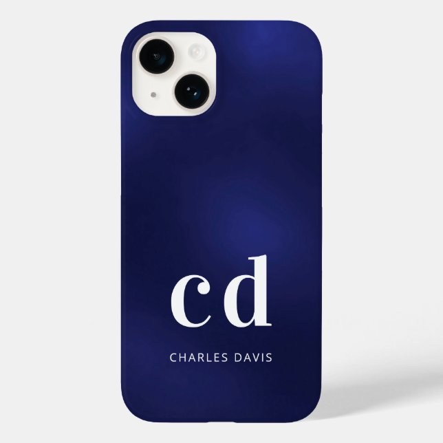 Navy blue white monogram name initials minimalist Case-Mate iPhone case (Back)