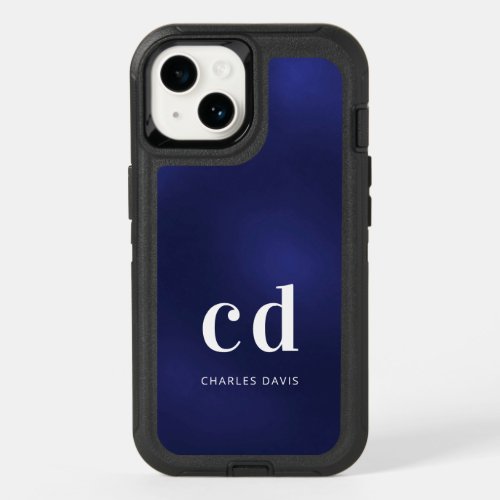 Navy blue white monogram name initials minimalist OtterBox iPhone 14 case