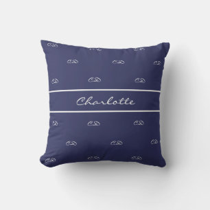 Navy blue white monogram name initials outdoor pillow