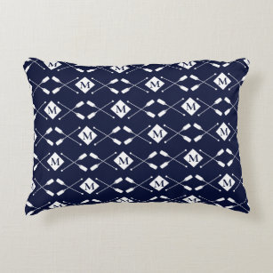 Navy Blue White Monogram Paddle Lake House  Accent Pillow