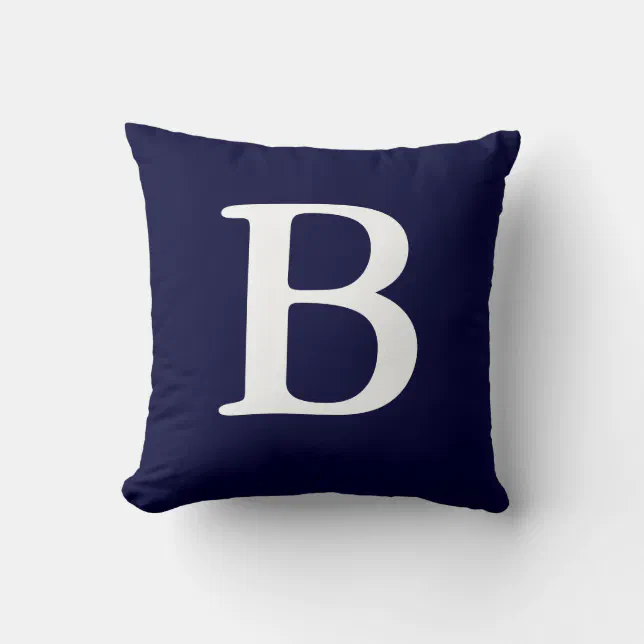 Navy Blue White Monogrammed B Throw Pillow | Zazzle