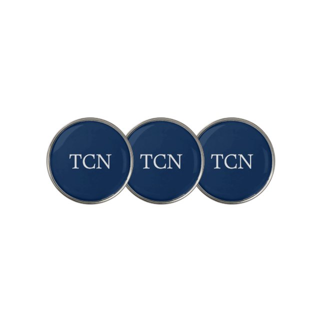 Navy Blue White Monogrammed  Golf Ball Marker (3 Up)