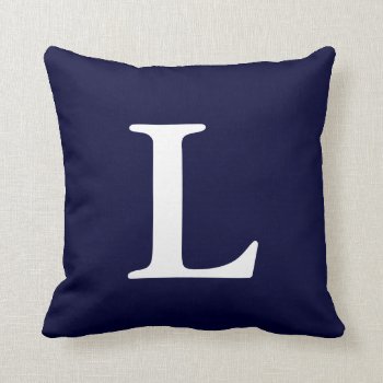 Navy Blue White Monogrammed L Throw Pillow by haveagreatlife1 at Zazzle