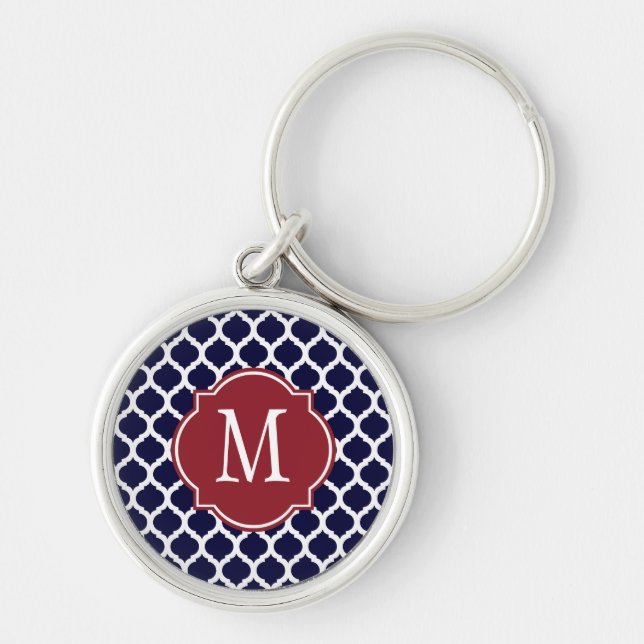 Navy Blue & White Moroccan Pattern Keychain (Front)