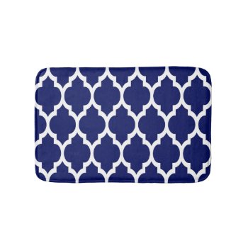 Navy Blue White Moroccan Quatrefoil Pattern #4 Bath Mat by FantabulousPatterns at Zazzle