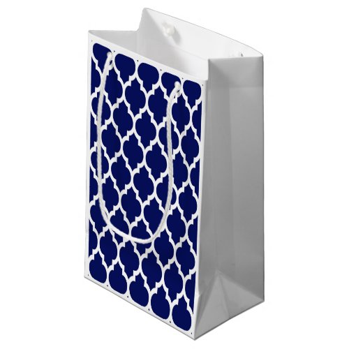 Navy Blue White Moroccan Quatrefoil Pattern 4 Small Gift Bag