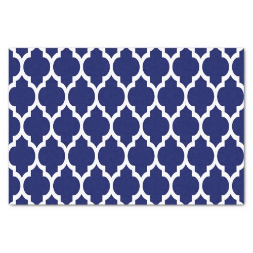 Navy Blue White Moroccan Quatrefoil Pattern 4 Tissue Paper
