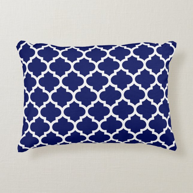 Navy Blue White Moroccan Quatrefoil Pattern #5 Accent Pillow (Front)