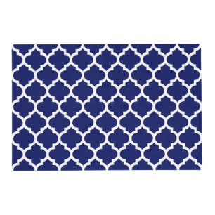 Navy Blue White Moroccan Quatrefoil Pattern #5 Placemat