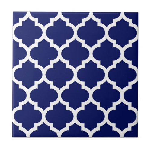 Navy Blue White Moroccan Quatrefoil Pattern 5 Tile