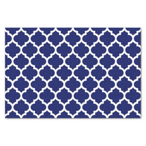 Navy Blue White Moroccan Quatrefoil Pattern 5 Tissue Paper