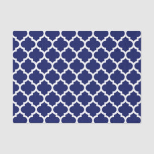 Navy Blue White Moroccan Quatrefoil Pattern #5 Tissue Paper