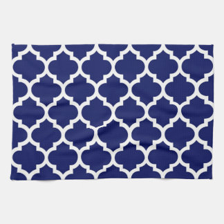 Navy Blue White Moroccan Quatrefoil Pattern #5 Towel