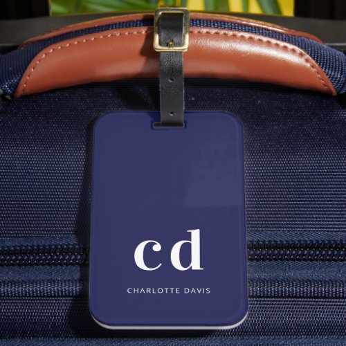 Navy blue white name elegant modern luggage tag