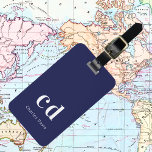 Navy blue white name elegant modern luggage tag<br><div class="desc">A classic navy blue background. Personalize and add your monogram initials and name,  white letters.  Modern,  trendy and simple. 
Back: add your contact information.</div>