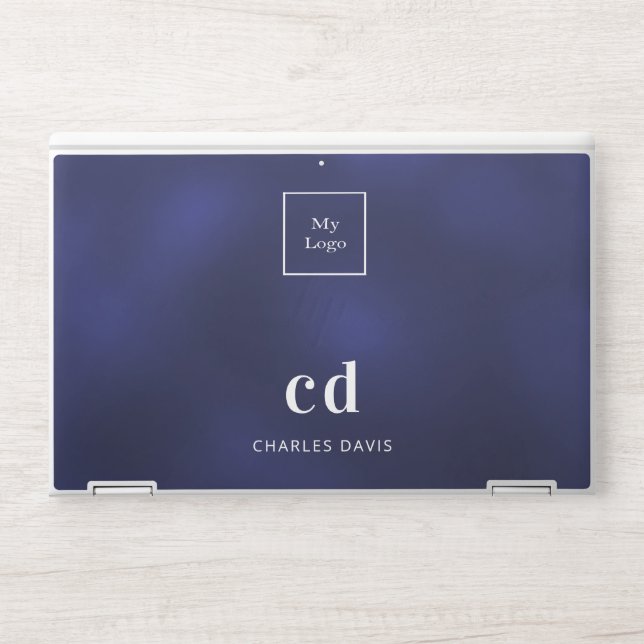 Navy blue white name initails business logo HP laptop skin (Front)