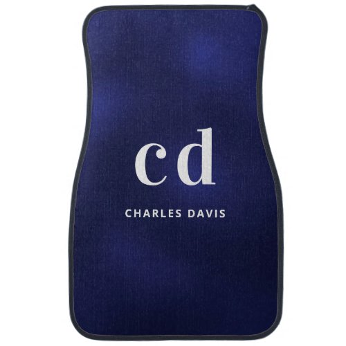 Navy blue white name monogram initials car floor mat