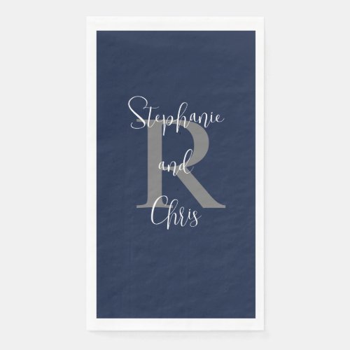 Navy Blue White Name Monogram Paper Guest Towel