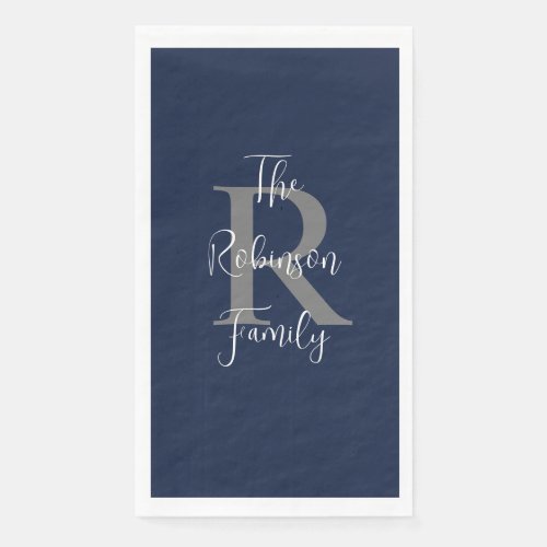 Navy Blue White Name Monogram Paper Guest Towel