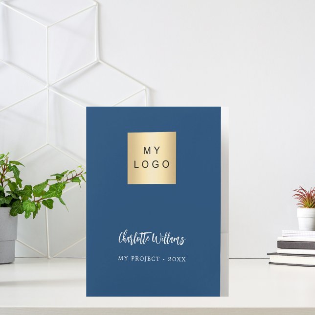 Navy blue white name QR code logo business Pocket Folder (Creator Uploaded)