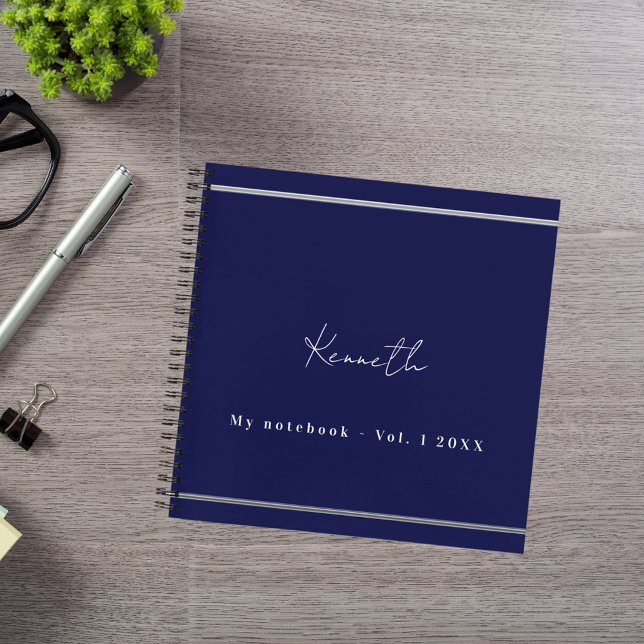 Navy blue white name script minimalist notebook (Creator Uploaded)