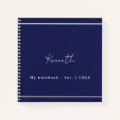 Navy blue white name script minimalist notebook | Zazzle