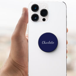 Navy blue white name script PopSocket