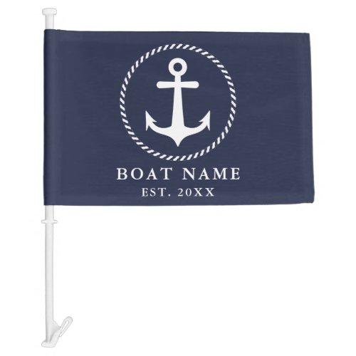 Navy Blue White Nautical Anchor Boat Name Car Flag