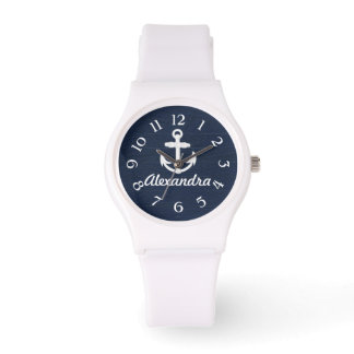 Navy Blue/White Nautical Anchor Personalized Watch