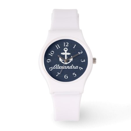Navy Blue/white Nautical Anchor Personalized Watch