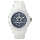 Navy Blue/White Nautical Anchor Personalized Watch