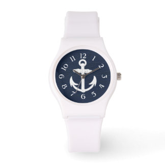 Navy Blue/White Nautical Anchor w/Numbers Watch