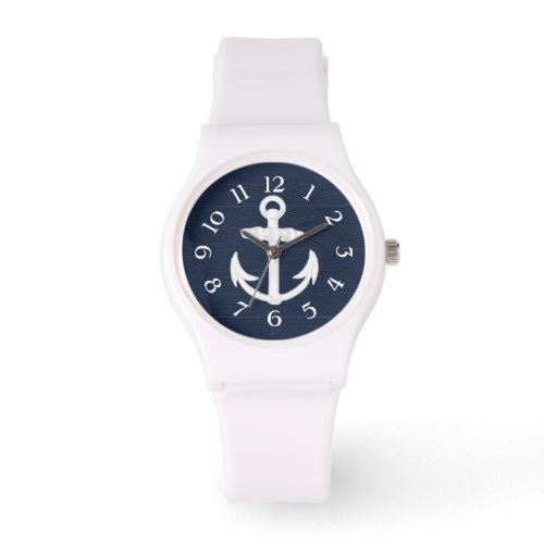 Navy BlueWhite Nautical Anchor wNumbers Watch