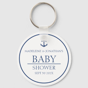 Navy Blue White Nautical Baby Shower Party Favor Keychain