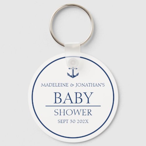 Navy Blue White Nautical Baby Shower Party Favor Keychain