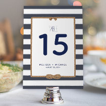 Navy Blue &amp; White Nautical Knot Table Number (5x7)