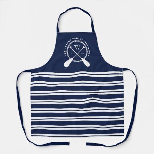 Navy Blue White Nautical Lake House Monogram Apron