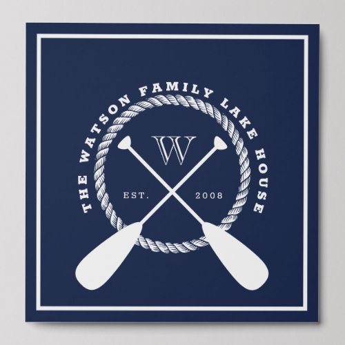 Navy Blue White Nautical Lake House Monogram Photo Tiles