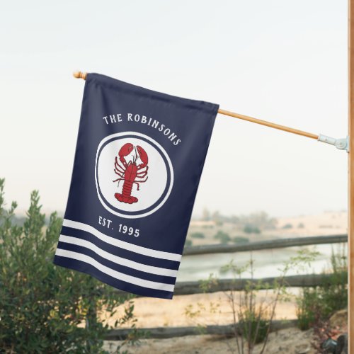 Navy Blue White Nautical Lobster Family Home House Flag