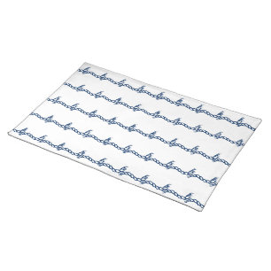 Navy Blue white nautical rope waves Cloth Placemat