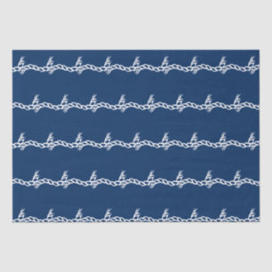 Navy Blue white nautical rope waves pattern gift Tissue Paper