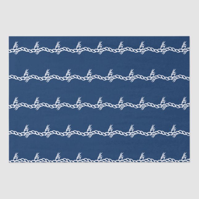 Navy Blue white nautical rope waves pattern gift Tissue Paper (Front)