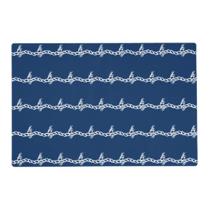 Navy Blue white nautical rope waves reversible Placemat