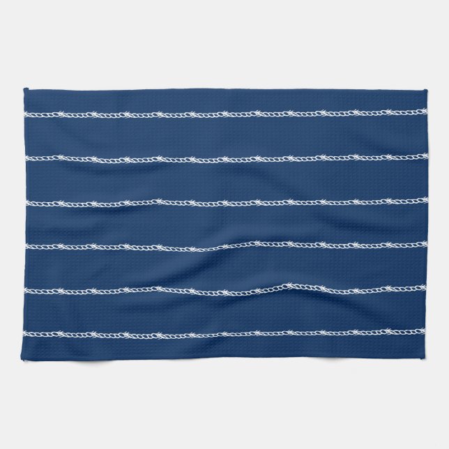 Navy Blue white nautical ropes pattern Kitchen Tow Towel (Horizontal)